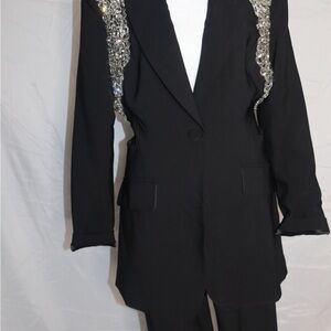 Elegant Black Blazer with Silver Accents
